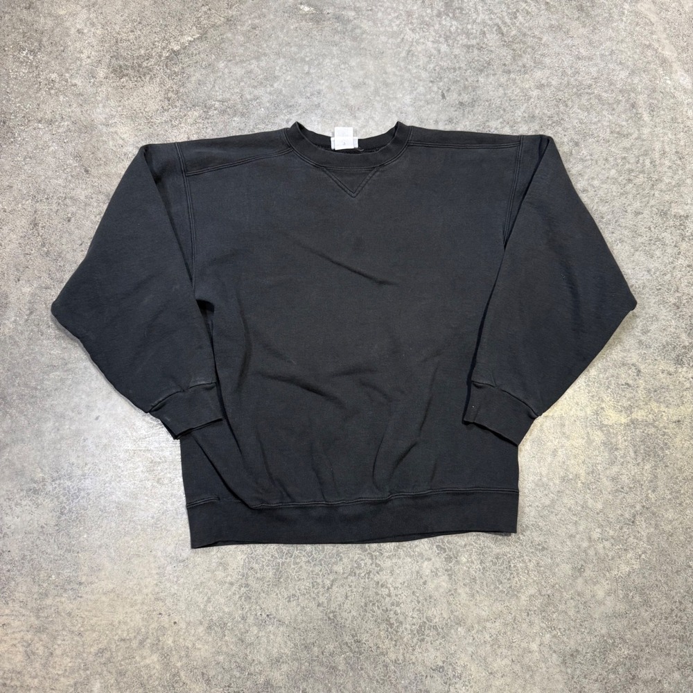 Reebok Sweatshirt Mens L Black Vintage Crewneck Pullover V-Stitch Heavyweight